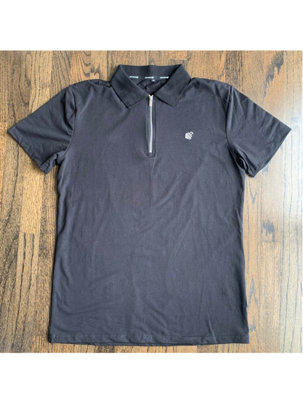 Jed North Men's Minimalist Zip Polo Shirt Short Sleeve Black Cotton Blend Size S